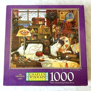 Sew, Sew Relaxing Charles Wysocki 1000 Piece Cat Puzzle-Complete Vintage 1998